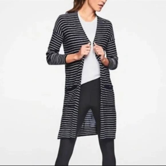 Athleta Retreat Sweater Wrap Striped Silk Blend Cardigan - Picture 1 of 6